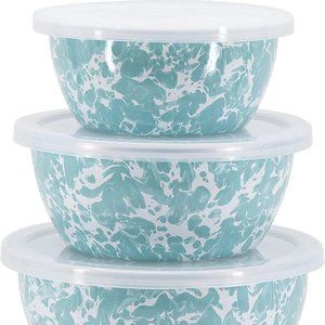Golden Rabbit Enamelware - Sea Glass Pattern - Set of 3 - Nesting Bowls